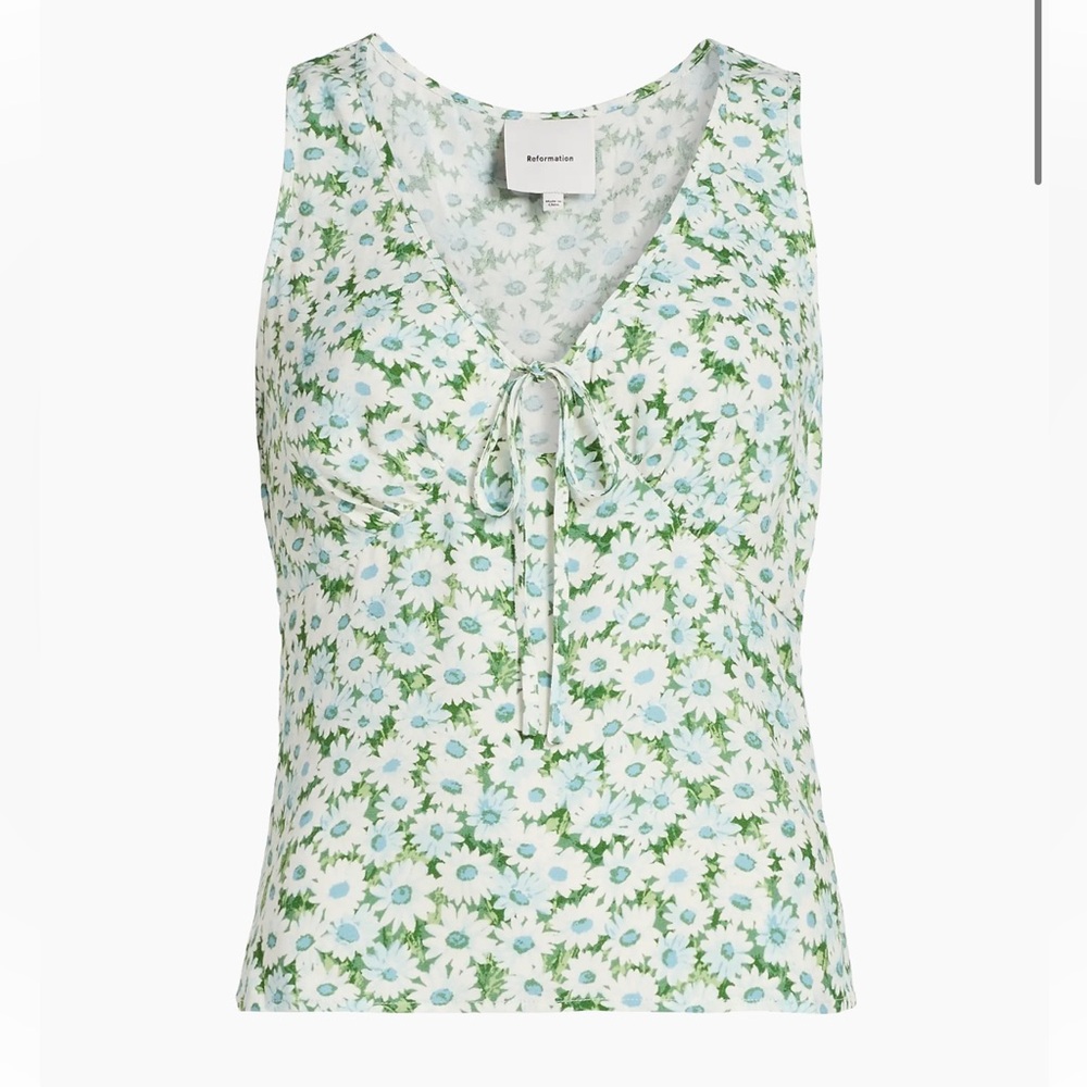 ✨ NWOT Reformation Miri Floral Tie-Front Top – Daisy Meadow • Size 10 - Picture 4 of 17